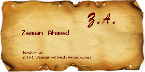 Zeman Ahmed névjegykártya